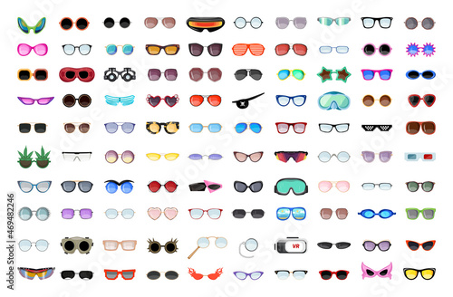 Vector collection of detailed colorful glasses. Masks for web applications.
