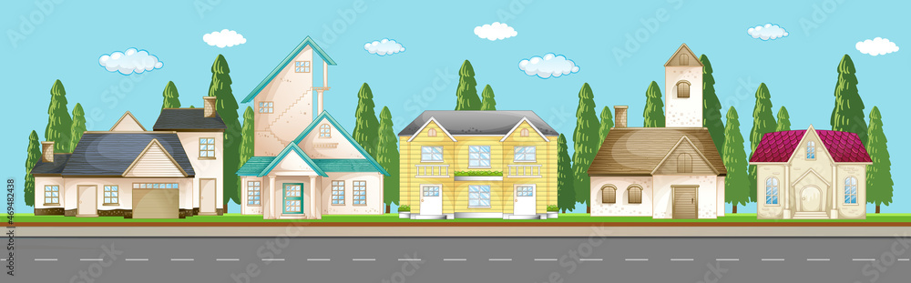 Front of urban houses along the street Front of urban houses along the street