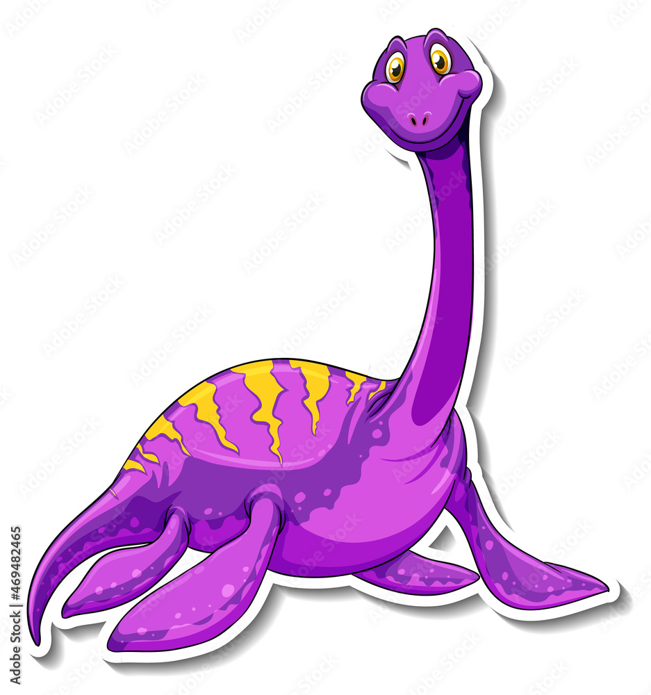 Elasmosaurus dinosaur cartoon character sticker Stock Vector | Adobe Stock