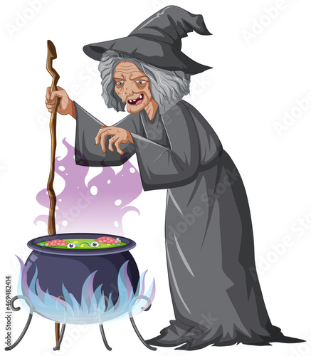 Wicked old witch character on white background