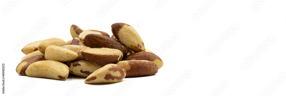 Brazil nut isolated on white background. Snack nuts. Close-up. Empty space for text. Copy space Brazil nut isolated on white background. Snack nuts. Close-up. Empty space for text. Copy space