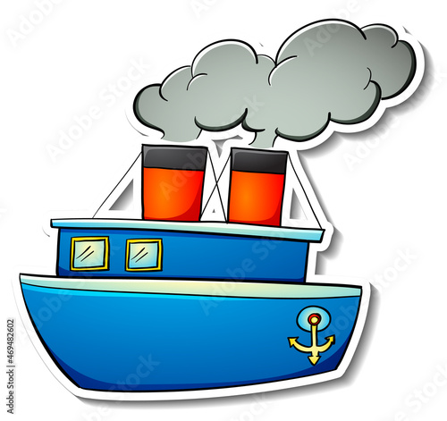 Ship toy cartoon sticker on white background