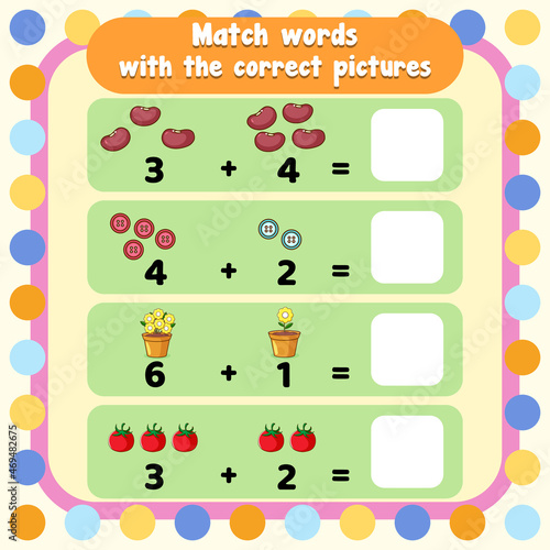 Preschool addition math worksheet template