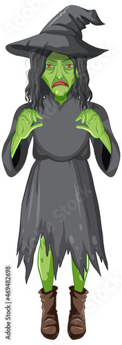 Green old witch character on white background