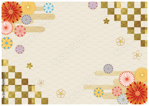 和柄_金箔_格子背景