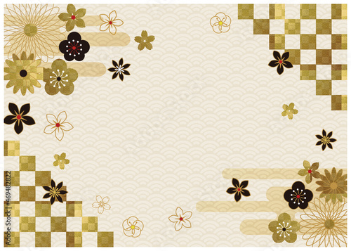 和柄_金箔_格子背景