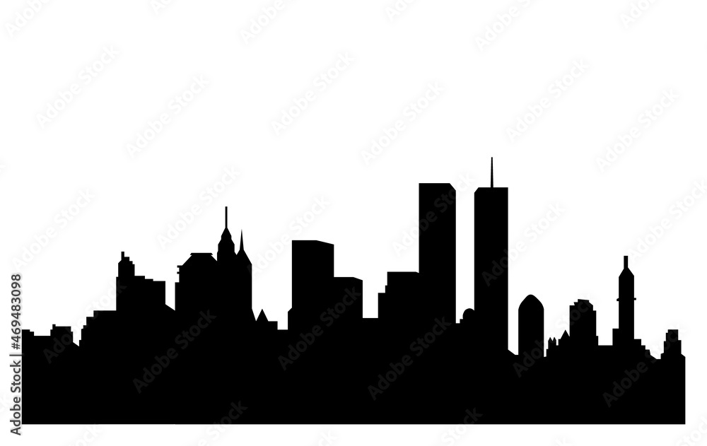 A graphic illustration of New York City skyline silhouette before 911 in black on a white background. - obrazy, fototapety, plakaty 