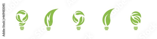 Green energy icon. Renewable eco power logo vector set. Green natural electricity. Leaf nature energy.