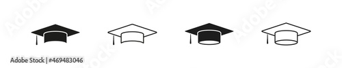 Graduate cap icon. Mortar board vector logo. College graduation sign. Academy student graduation.