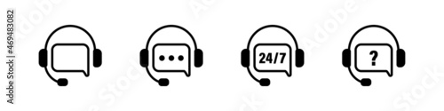 Call center icon. Callcenter support logo customer service black vector set. Call center sign isolated on white background.