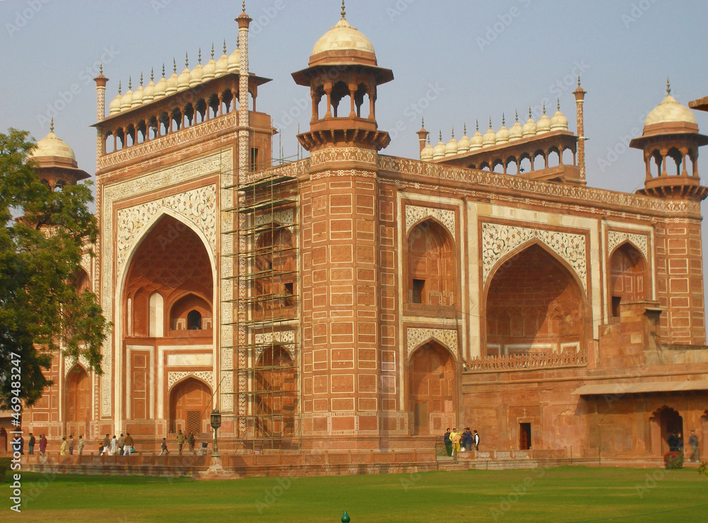 Tourists and locals visiting Taj Mahal in Agra. landmark Taj Mahal.