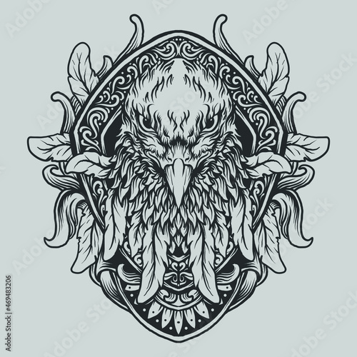 tattoo and t shirt design black and white hand drawn eagle engraving ornament