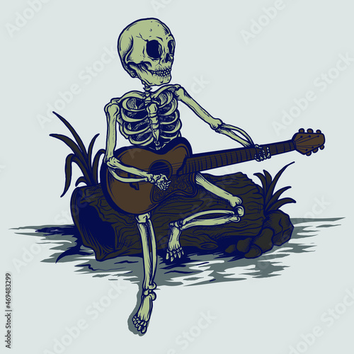 artwork illustration and t shirt design skeleton with guitar