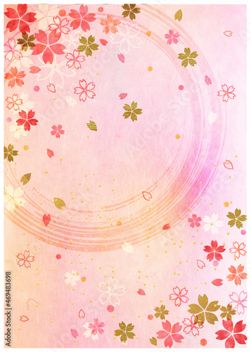 桜_ピンク和紙背景