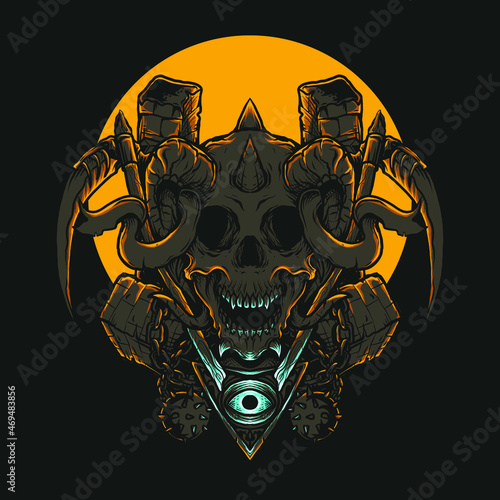 artwork illustration and t shirt design reaper skull engraving ornament 