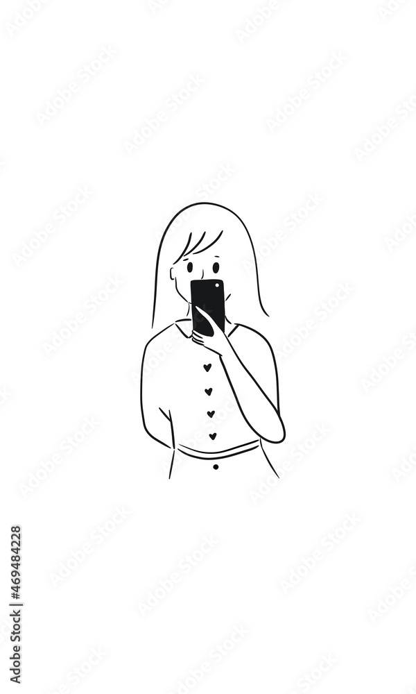 person with a telephone, sketch girl, cute woman person with a telephone, sketch girl, cute woman