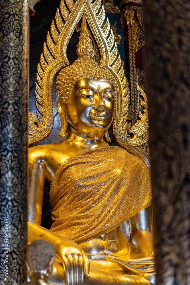 Phitsanulok, THAILAND - November 12, 2021: Somdet Nang Phaya Ruean Kaew is the name of the Buddha Statue in a chapel of Nang Phaya Temple, Phitsanulok province. Phitsanulok, THAILAND - November 12, 2021: Somdet Nang Phaya Ruean Kaew is the name of the Buddha Statue in a chapel of Nang Phaya Temple, Phitsanulok province.