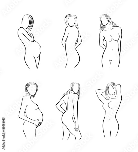 Pretty simple woman linear silhouttes line illustration