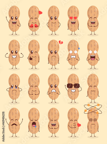 Colorful Cute Peanut Cartoon Set with Various Expression