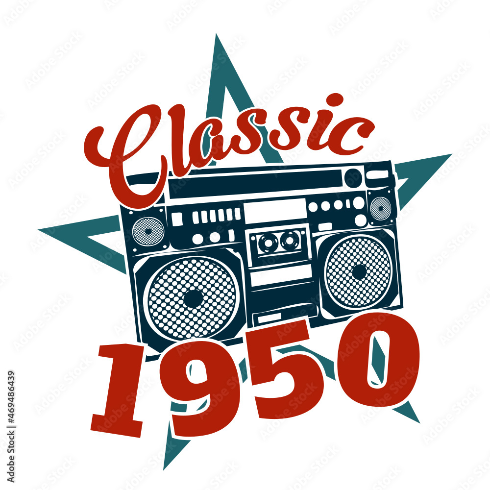vintage 1950 Classic radio, 1950 birthday typography design Stock ...
