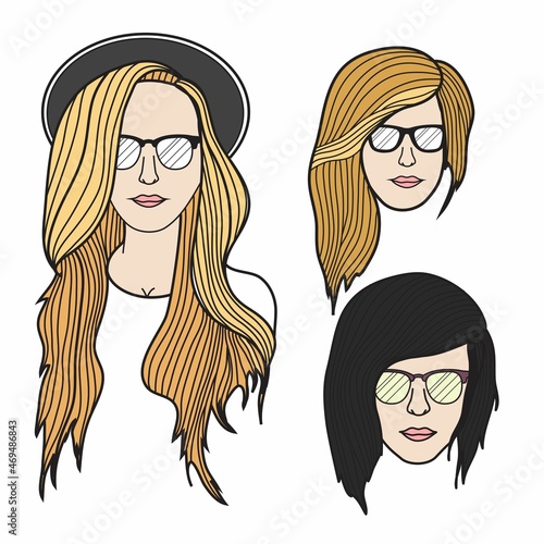 Three illustration of young hip good looking women