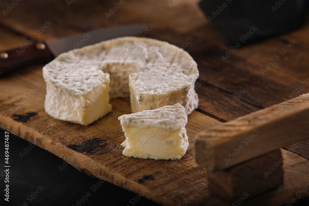 Soft french cheese on wooden background