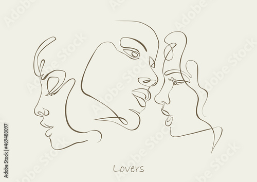 Threesome, love triangle. One line drawing. Continuous line. Sensual love