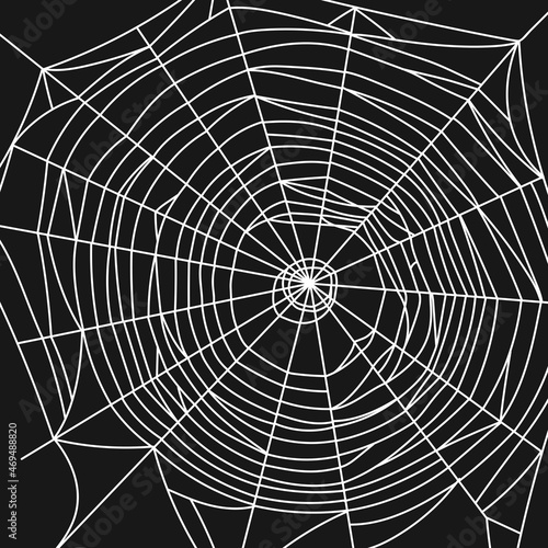 Scary web. White silhouette of spider web isolated on black background. doodle style. Vector illustration.