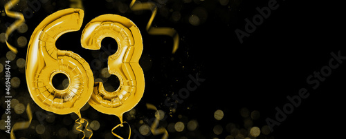 Golden balloons with copy space - Number 63 photo