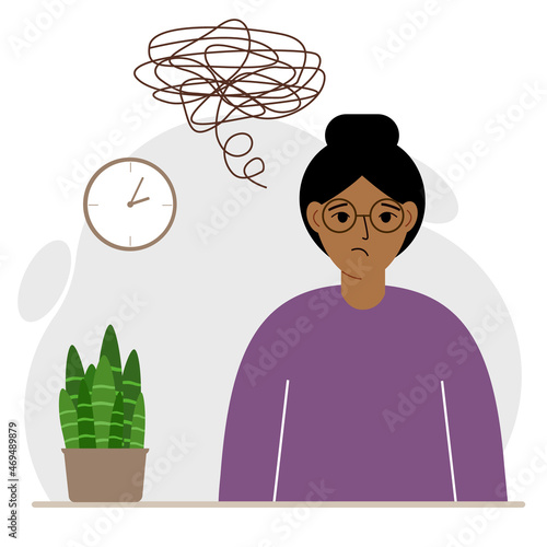 Bad thoughts concept. A woman feels depressed with thoughts after negative events, unhappy, suffering, sadness, depression.