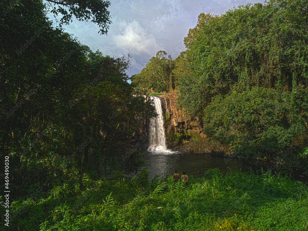 Aerial view of Minissy waterfall during sunset at Moka, Mauritius