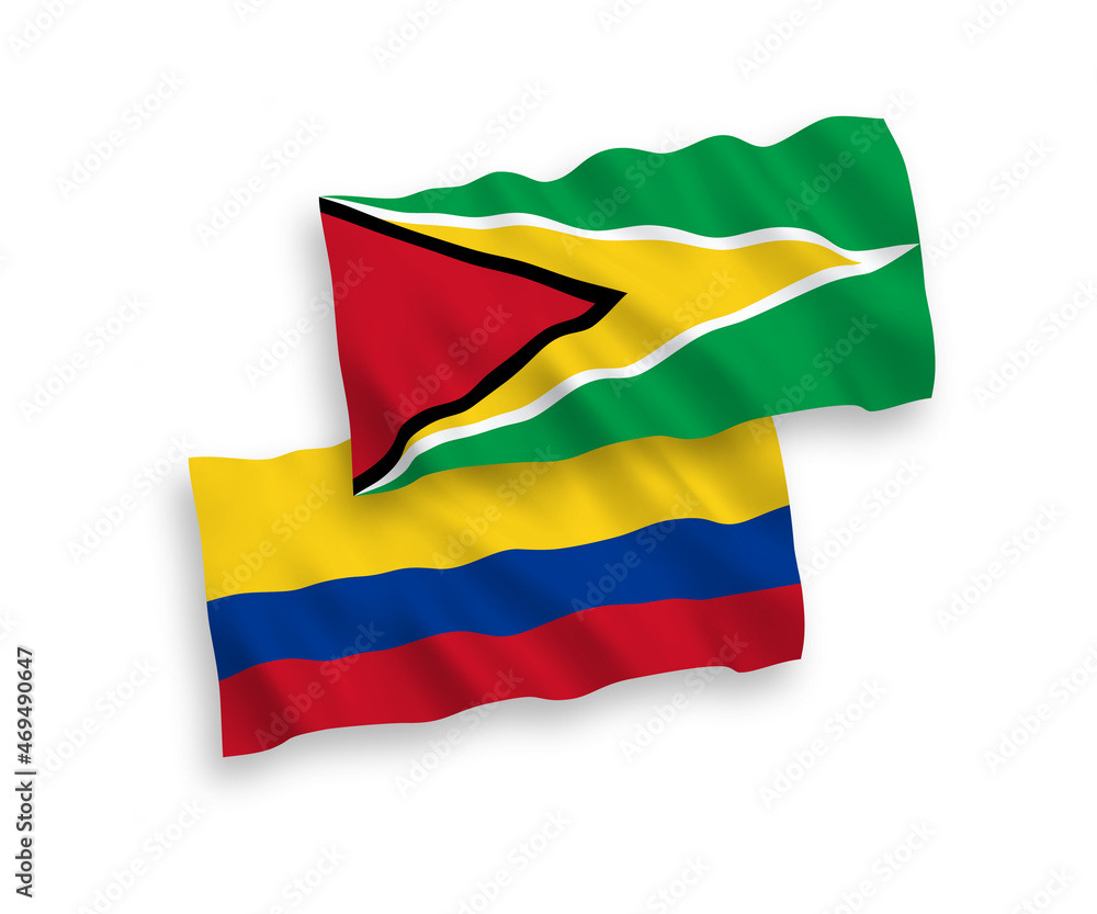 Obraz premium Flags of Co-operative Republic of Guyana and Colombia on a white background