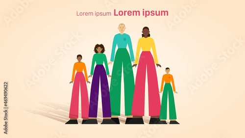 Mixed-race Family Characters Vector with Editable Text