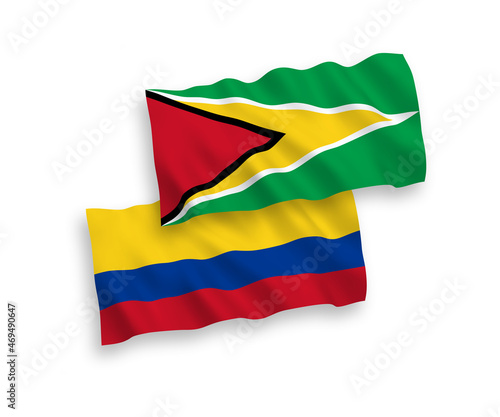 Flags of Co-operative Republic of Guyana and Colombia on a white background