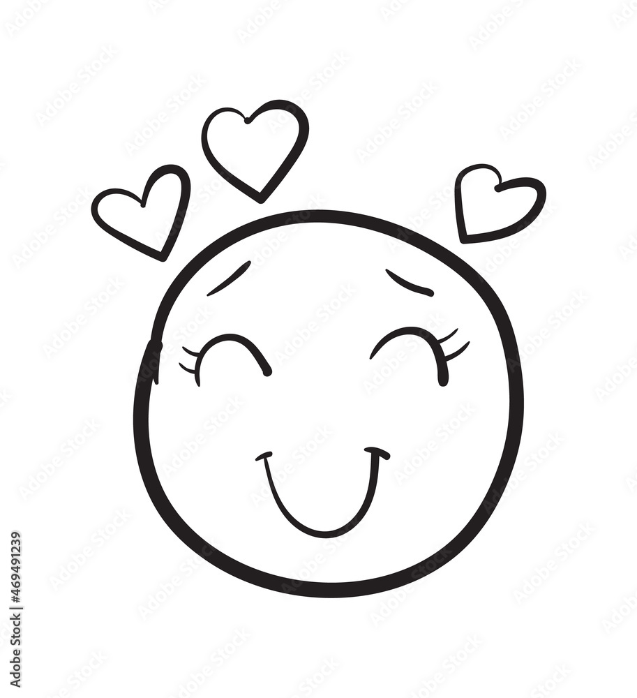 Emoji with hearts. Doodle emotion, romantic love symbol, vector illustration Emoji with hearts. Doodle emotion, romantic love symbol, vector illustration