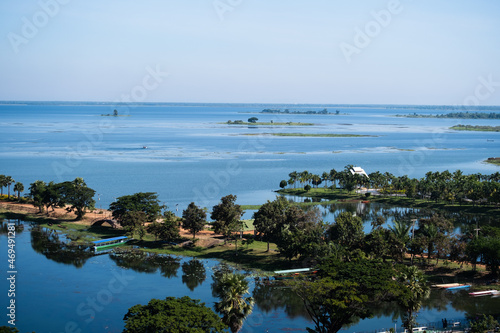 High angle view of Nong Han River swamp Tourist attractions in Sakon Nakhon Province, Thailand