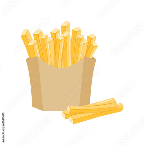 French fries. Fried potatoes in paper box, cartoon vector illustration