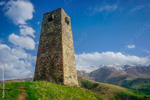 Ancient stone tower in the mountains