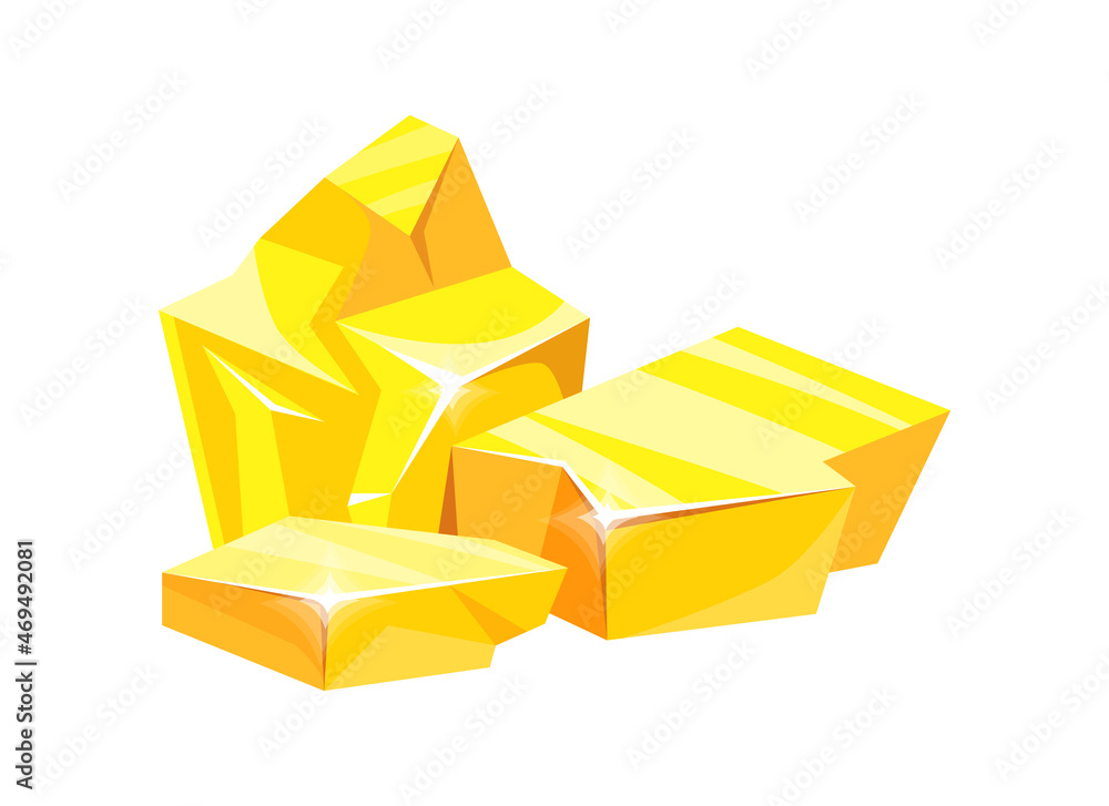 Gold raw materials. Mine nuggets shape, mineing golden pieces, cartoon  vector icon Stock Vector | Adobe Stock