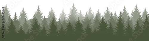 Horisontal green forest landscape panorama vector illustration. Layered trees background.
