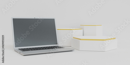 3d render laptop with various objects suitable for mockup designs and advertising © aimarstudio