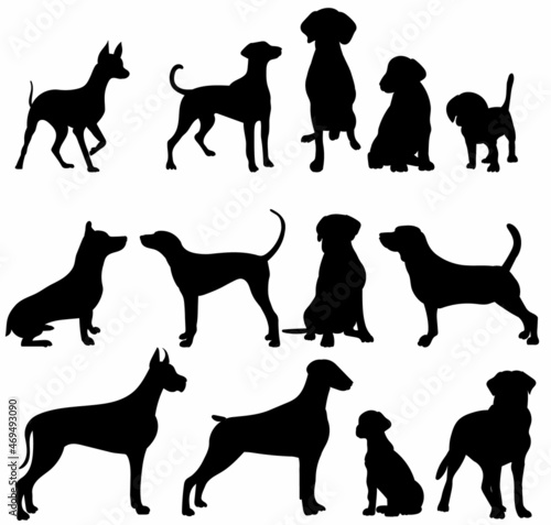 dog set black silhouette vector, isolated