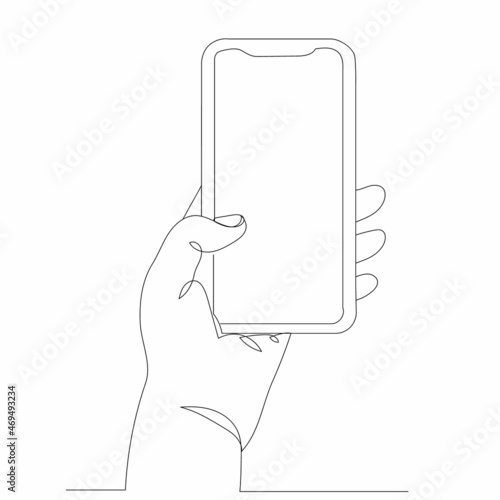 hand with phone drawing one continuous line vector