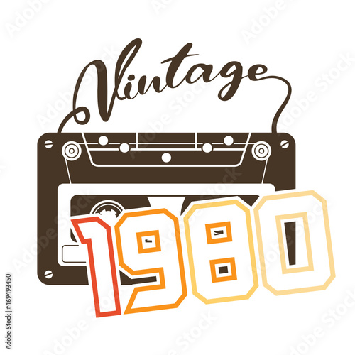 vintage 1980 Retro Cassette Tape, 1980 birthday typography design