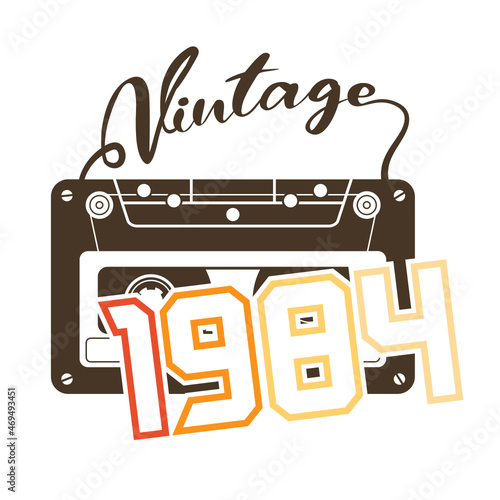 vintage 1984 Retro Cassette Tape, 1984 birthday typography design