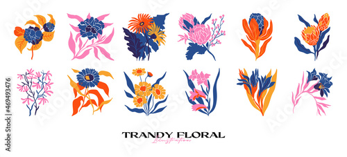 Botanical garden floral plants. Colorful flat vector illustration. Abstract contemporary modern trendy vector illustration. Perfect for posters, instagram posts, stickers.