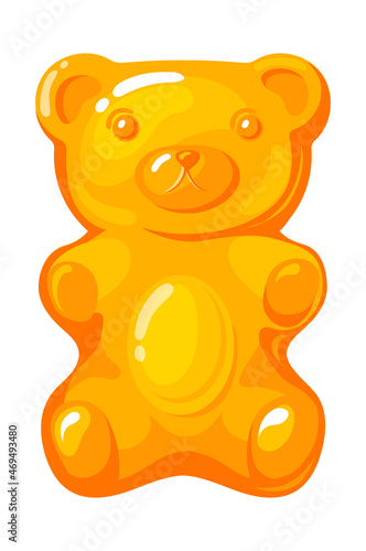 Marmelade bear. Orange gummie gelatin dessert, cartoon vector illustration