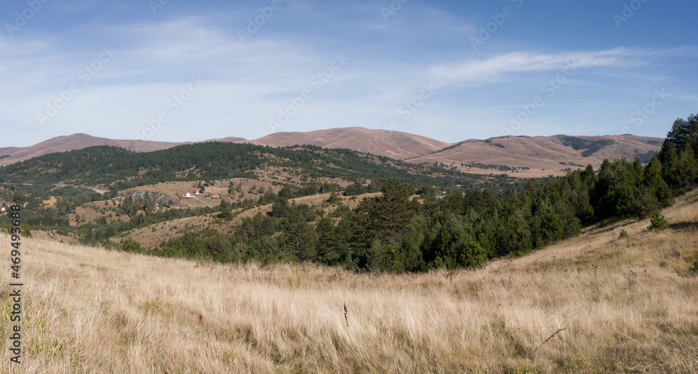 Mountain landscape in the village of Dobroselica on the mountain Zlatibor in Serbia