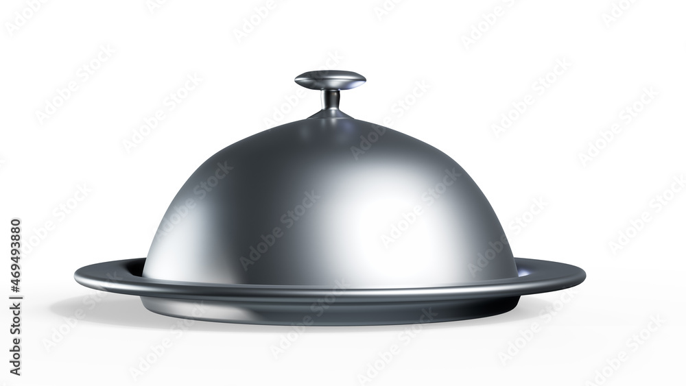Open silver steel serving Cloche isolated on a white background. 3d rendering Open silver steel serving Cloche isolated on a white background. 3d rendering
