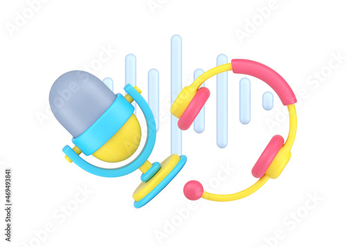 Radio leading, hosting podcast, online live streaming musical media interview 3d icon isometric